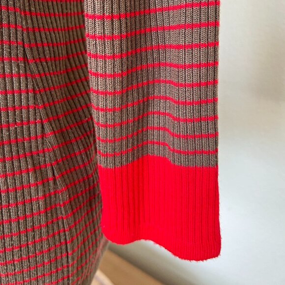 70's Sweater - Striped Pullover - Polo - Red & Brown - Size Large - Picture 5 of 8